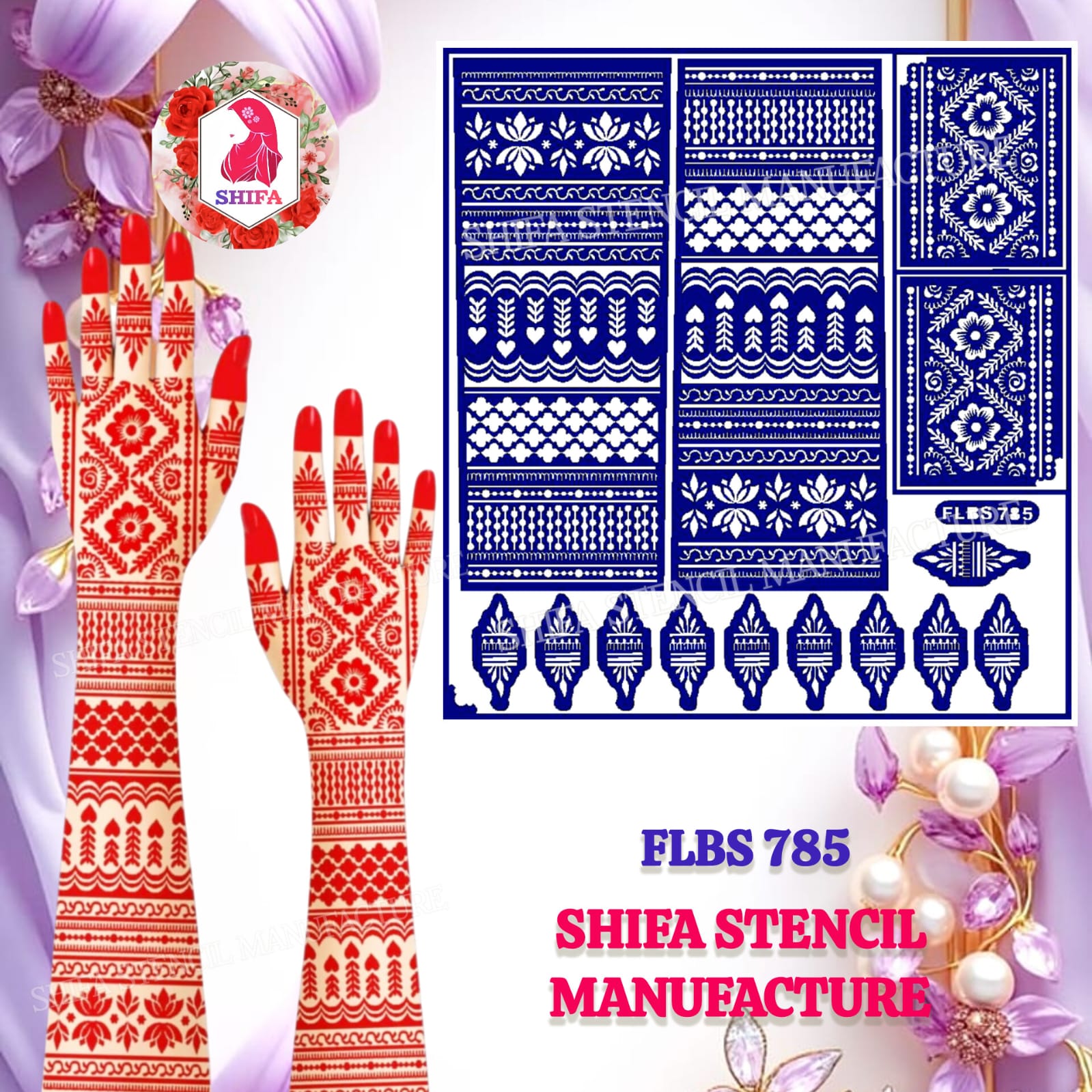 FLBS 785 Dilruba Diamond Charm Mehndi Sticker Overview Henna Stencil - Shifa Stencil